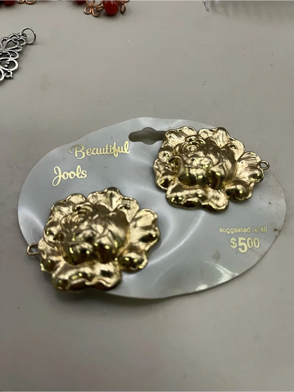 Vintage Gold Hair Lot 7 Pc Barrettes Hair Comb Rose Enamel Flower 80sRetro